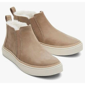 TOMS Bryce Suede Fur Line Ankle Boots Taupe Grey Oiled Nubuck Women's 8 NEW